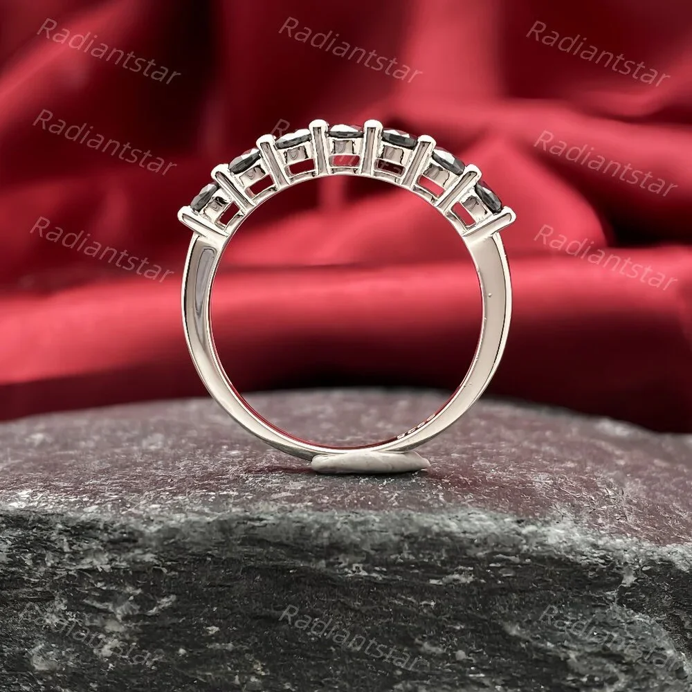 NEW Certified 3mm Black Moissanite 7 Stone Half Eternity Band Ring